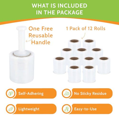 PSBM Mini Stretch Film/Wrap with Plastic Handle 5" x 1000' 50 GA 12 Rolls - size: 5 Inch, style: 50 GA