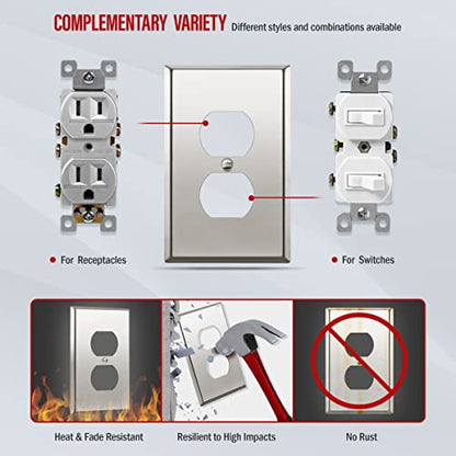 ENERLITES Duplex Receptacle Metal Wall Plate, Mid-Size Polished Chrome - color: Polished Chrome, size: Midsize
