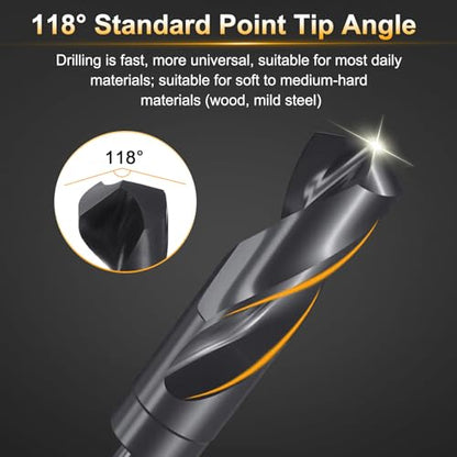 HARFINGTON 1-19/64" Drill Bit 1/2" Reduced Shank 3-Flat 4241 HSS 118° - size: 1-19/64" with 1/2" Shank