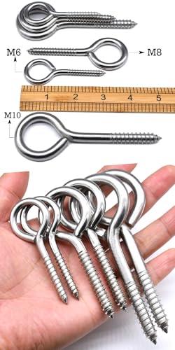 4 pcs 1/3" x 4" Screw Eye Hooks, 304 Stainless Steel Heavy Duty Bolts, M8 - size: M8-4'', 4Pcs