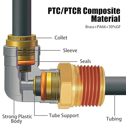 1/4" DOT Air Hose 90 Degree Elbow Fittings 2 Pack, Quick Connect Air Fittings, PTC & PTCR Composite Brass Connector, 1/4" Tube OD x 3/8" NPT Thread for Truck Air Brake & Suspension Systems - size: 1/4"OD x 3/8"NPT