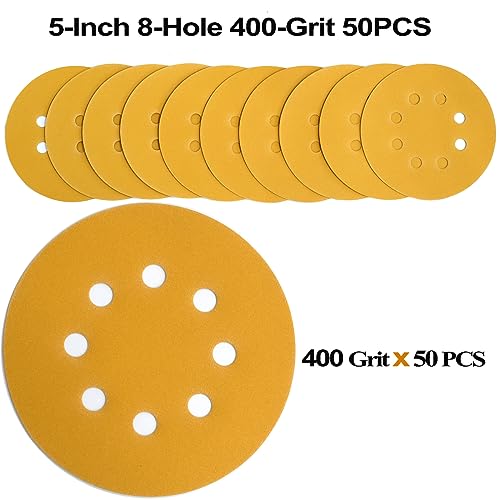 5-Inch 8-Hole Hook and Loop Sanding Discs 400-Grit, 50-Pack