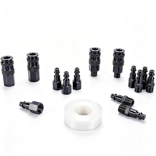 1/4-inch air hose fittings,air compressor quick connect fittings,15 Pieces Air Coupler and Plug Kit,Heavy Duty Aluminum,Lightweight Connector Set,Black - color: Black