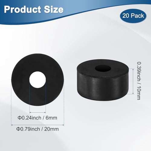 M METERXITY 20-Pack Rubber Spacer 0.24" ID 0.79" OD 0.39" Thick Neoprene Anti Vibration Pads Round Isolation Washers Bushings for Cars/Boats/Home/Machinery, Shock Noise Reduction Pads [Black] - size: 0.24" x 0.79" x 0.39"