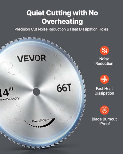 VEVOR Chop Saw Blade 14-in 66 Teeth Cermet-Tipped Metal Cold Cutting Blade - size: 14 in