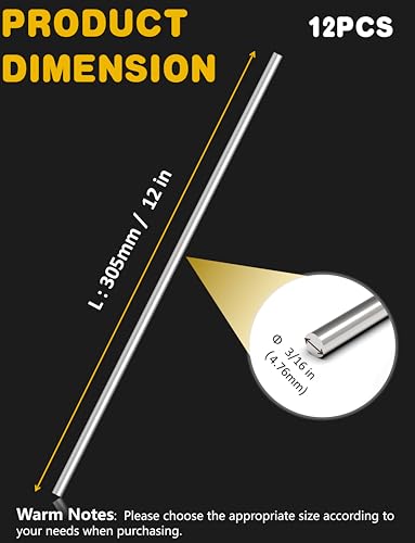 12Pcs 3/16 x 12in 304 Stainless Steel Rod, Metal Shaft - color: 12, size: 3/16x12in