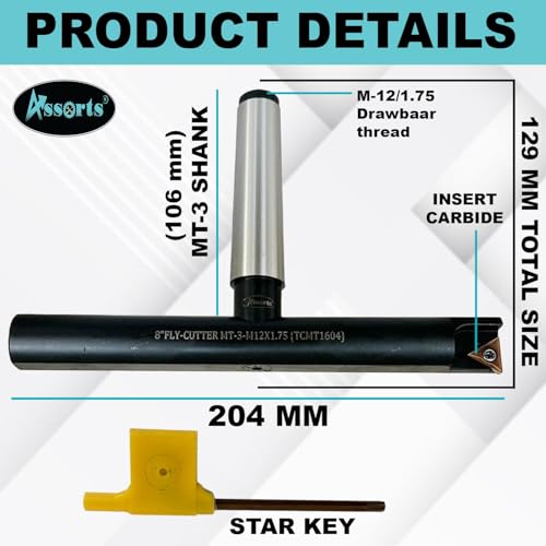 8″ Balanced Fly Cutter Indexable Face Milling Cutter with MT3 Shank (M12 × 1.75 Drawbar Thread), Single TCMT1604 Insert, Torx Screw & Star Key Included - size: 8" Fly Cutter MT3 Shank (M12 x 1.75)