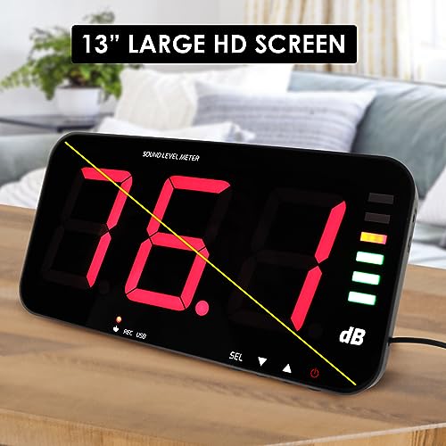 Decibel Meter Recorder 13 Inches Sound Level Meter, Wall Mount Noise Meter for Classroom Sound Meter with 16.4ft Sensor, Buzzer Alarm and Unlimited Data Logging, Noise Meter Decibel for Studio, Home