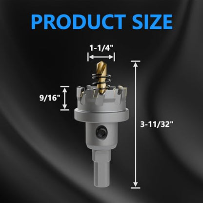 CSOOM TCT Hole Saw Set, 2-Piece 1-1/4” (32mm) Heavy Duty Carbide Tipped Cutter for Stainless Steel, Iron, Metal, and Plastic Bench, Spring Guided Drill Bits Included - size: 1-1/4"(32mm)