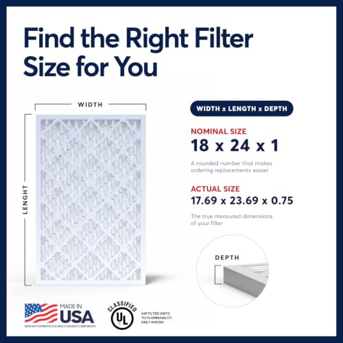 BNX TruFilter 18x24x1 Air Filter MERV 13 AC Filter, HVAC Furnace Filter, 6 Pack (ACTUAL SIZE 17.69"x24.69"x0.75") Allergies, Dust, Pet Dander & Smoke - MADE IN USA - MPR1500 / FPR 10 - size: 18x24x1 6-Pack