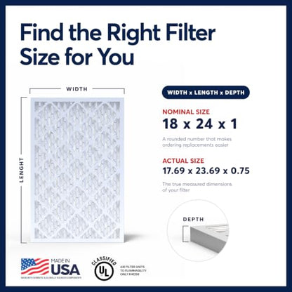 BNX TruFilter 18x24x1 Air Filter MERV 13 AC Filter, HVAC Furnace Filter, 6 Pack (ACTUAL SIZE 17.69"x24.69"x0.75") Allergies, Dust, Pet Dander & Smoke - MADE IN USA - MPR1500 / FPR 10 - size: 18x24x1 6-Pack
