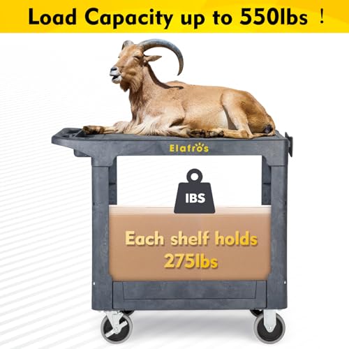 ELAFROS Heavy Duty Plastic Flat Top Mail Utility Cart, 37 x 18.8 in, Gray - color: Gray, size: 2 fixed 2 swivel casters