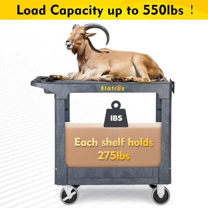 ELAFROS Heavy Duty Plastic Flat Top Mail Utility Cart, 37 x 18.8 in, Gray - color: Gray, size: 2 fixed 2 swivel casters