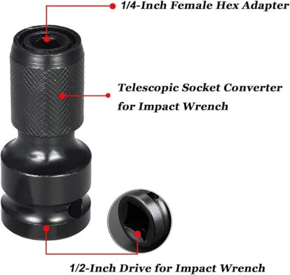 1/2-Inch Square Drive to 1/4-Inch Hex Adapter, Quick Release Socket Adapter Converter for Impact Drivers and Ratchet Wrenches