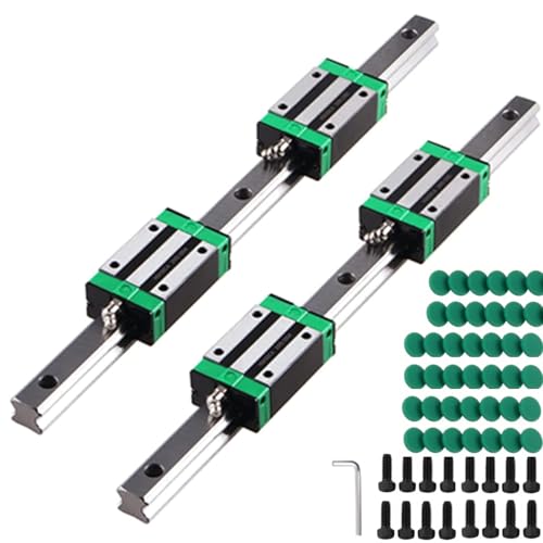 Linear Guide Rail 2 X HGR 20-600mm Linear Slide Rail + 4 X Bearing Blocks Linear Guideway Rail for DIY CNC Routers Lathes Mills - size: 600mm, style: Linear Rail HGR20 with Green Bearings