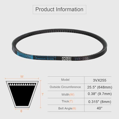 uxcell 2pcs 3VX255 Rubber V-Belt, Raw Edge Cogged Industrial V Belt 25.5" Length x 0.38" Width x 0.32" Thickness - size: 3VX255