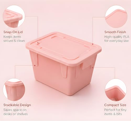 Mini Storage Bins with Lids, Pink, 6 Pack - color: Pink