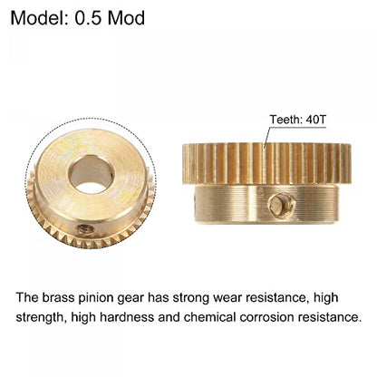 uxcell Pinion Gear Set, Brass Motor Rack Straight Spur Gear with Step, 0.5 Mod 40T 6.35mm Bore 21mm Outer Dia, M3 Set Screws Included