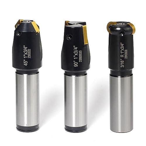 3 Pcs Little Hogger End Mill Set, 45 Degree, 90 Degree and 3/16r Mill with 3/4" Shank, 1" Head, with 3 Carbide Inserts SNHQ322, RNHQ32, TNGQ322