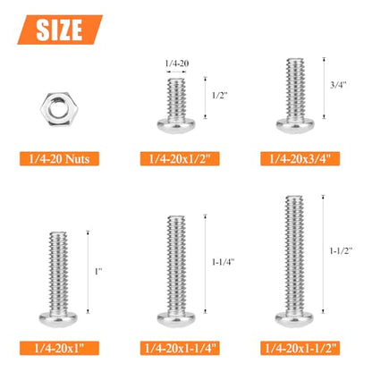 HELIFOUNER 56 Pieces 1/4-20 x 1/2" 3/4" 1" 1-1/4" 1-1/2", Phillips Pan Head Machine Screws Bolts Nuts Kit, Coarse Thread, Fully Machine Threaded, 304 Stainless Steel - size: 1/4-20, style: Phillips Pan Head