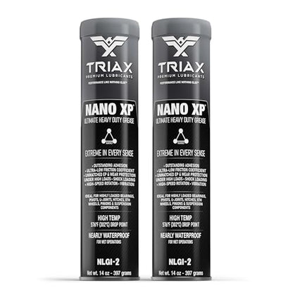 TRIAX Nano XP Grease Ultra Heavy Duty | Moly, Tungsten & Graphite | Wheel Bearings | 5th Wheel | High Temp (14 Oz; 2 Pack) - size: (14 Ounce Cartridge - 2 Tube Pack)