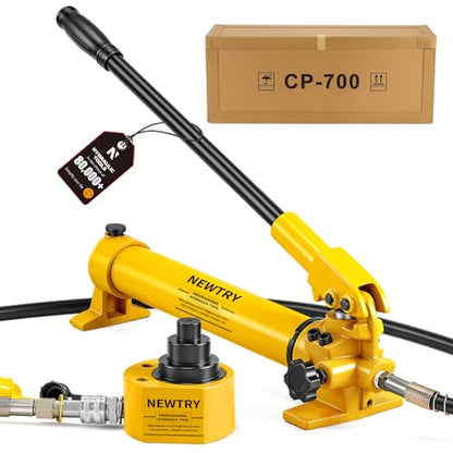 NEWTRY 50 ton Low Profile Hydraulic Jack Porta Power Kit + CP-700 Manual Hydraulic Hand Pump Multi Section Jack, 2.56” Stroke Industrial Mini Hydraulic Cylinder - size: 50T Hydraulic Jack + cp-700 Pump