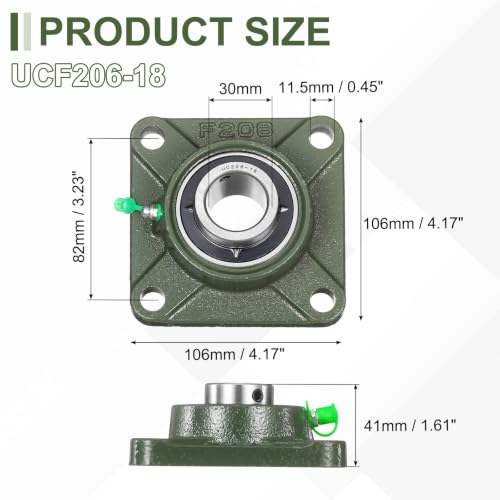 uxcell UCF206-18 Pillow Block Bearings,1-1/8 inch Bore(ABEC3) - size: UCF206-18 (1-1/8 inch)