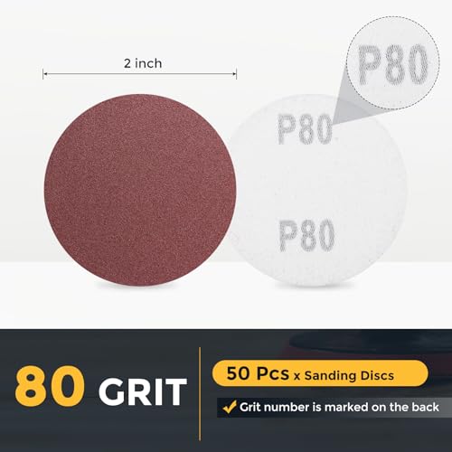 HARFINGTON 50 Pcs 2 Inch Sanding Discs 80 Grit Red Aluminum Oxide - size: 2 Inch(80 Grit)