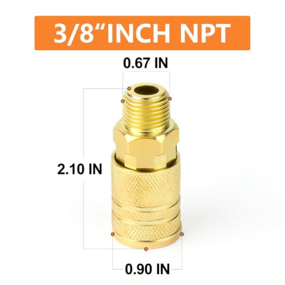 GASHER 12PCS 3/8"MNPT Brass Industrial Coupler,1/4 Flow Quick Connect Air Coupler - size: 3/8" NPT Male Threads