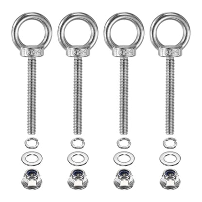 PATIKIL M6 x 50mm Shoulder Eye Bolt, 4 Pcs 304 Stainless Steel Lifting Ring Threaded Eye Bolt with Flange Lock Nuts Spring and Flat Washers for Hanging Tie Down Straps Outdoor Indoor - size: M6 x 50mm