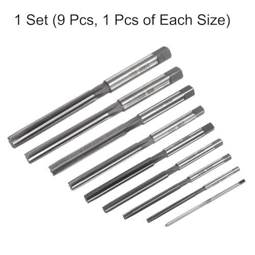 uxcell 9pcs Hand Reamers Set 2mm 3mm 4mm 5mm 6mm 7mm 8mm 9mm 10mm H8 Metric Alloy Steel Reamer Bit Straight Flutes Steel Cutting Tool for Metal Wood Hole Reaming