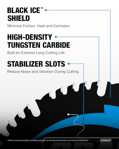 CRALY 10 Inch 50 Teeth Combination Saw Blade, 5/8 Inch Arbor Carbide Tipped Circular Saw Blade, Thin Kerf, Black Ice™, for Cutting Wood & Wood Composites with Table Saw, Miter Saw(C1050CT) - size: 10", 5/8'' arbor, 50T