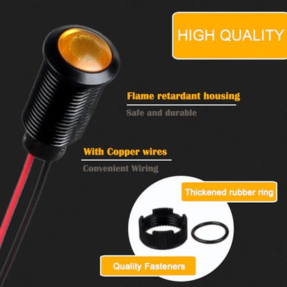 5pcs 12mm 12V-24V LED Indicator Light Plastic Black Signal Dot Lamp 12V-24V 1/2 inches Mounting Hole Size with 15cm/5.9in. Wire (Yellow LED) - color: Yellow, size: 12mm 12-24V