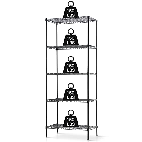 Meet perfect 5-Tier Wire Shelving Unit, 750lb, 24 x 14 x 60 in, Black - color: Black, size: 5-Tier, 60"H × 24"W × 14"D