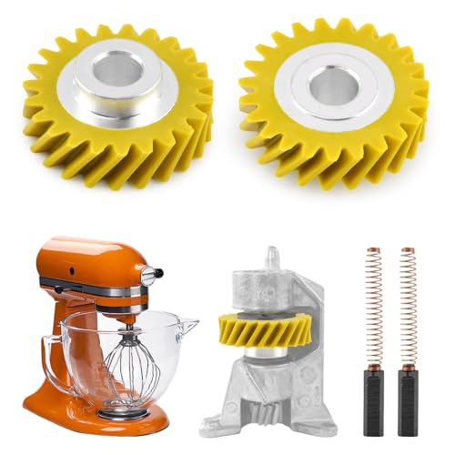 4Pack W10112253 Mixer Worm Gear & W10380496 Carbon Brushes Replacement Kit for Mixers KSM88RBQ2, KSM150, 5K5SSs - Replacement for OEM 4162897/4169830/AP4295669