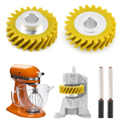 4Pack W10112253 Mixer Worm Gear & W10380496 Carbon Brushes Replacement Kit for Mixers KSM88RBQ2, KSM150, 5K5SSs - Replacement for OEM 4162897/4169830/AP4295669