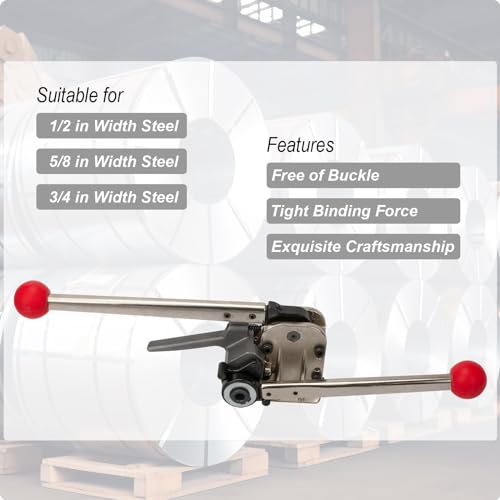 Steel Strapping Tool for 1/2’’ to 3/4" Width Steel, 3-in-1 (Tensioner, Crimper, Cutter) Heavy Duty Metal Straps Packaging Machine, Manual High Tensile Strapping Tensioner Banding Tool - size: Strapping Tool (1/2'', 5/8'' , 3/4'')