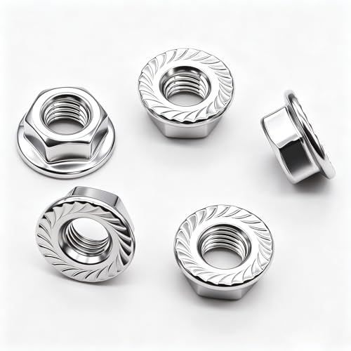 50PCS M8 x 1.25mm Thread 304 SS Hex Flange Nuts - color: Silver, size: M8x1.25 (50pcs)