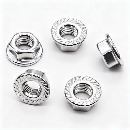 50PCS M8 x 1.25mm Thread 304 SS Hex Flange Nuts - color: Silver, size: M8x1.25 (50pcs)