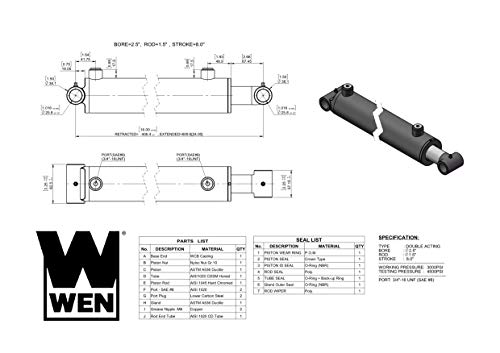 WEN Cross Tube Hydraulic Cylinder with 2.5-inch Bore and 8-inch Stroke (WT-2508)