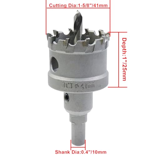 Carbide Hole Saw Drill Bit 1-5/8"/41mm Cutting Dia Hole Saw Cutter for Metal - size: 1-5/8"/41mm