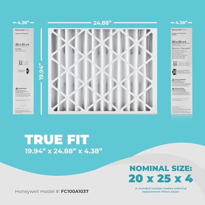 20x25x4 Air Filter Replacement MERV 11, FC100A1037 Pleated HVAC AC Furnace Filters with Wholesalehome Cleaning Cloth, 2-Pack (Actual Size: 19.94 x 24.88 x 4.38 Inches)