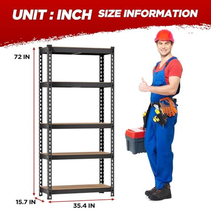 BestOffice 5 Tier Storage Shelves Adjustable Garage Shelves 15.7" D x 35.4" W x 72" H Heavy Duty Garage Shelving with Premium Materials MDF Boards for Kitchen Basement Warehouse Pantry - size: 36"W x 16"D x 72"H