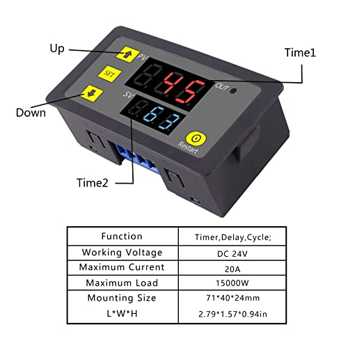2Pcs DC 24V 20A Relay Module with Dual LED Digital Display Programmable Cycle Timer Switch ON-Off Control - color: DC 24V