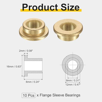 uxcell 10Pcs Flange Sleeve Bearings, 8mm Bore x 12mm OD x 6mm Length, Self-Lubricating Sintered Bronze Bushings - size: 8mm Bore x 12mm OD x 6mm Length