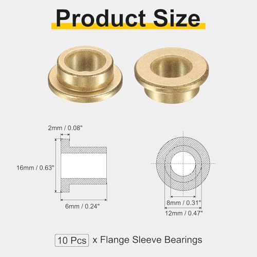 uxcell 10Pcs Flange Sleeve Bearings, 8mm Bore x 12mm OD x 6mm Length, Self-Lubricating Sintered Bronze Bushings - size: 8mm Bore x 12mm OD x 6mm Length