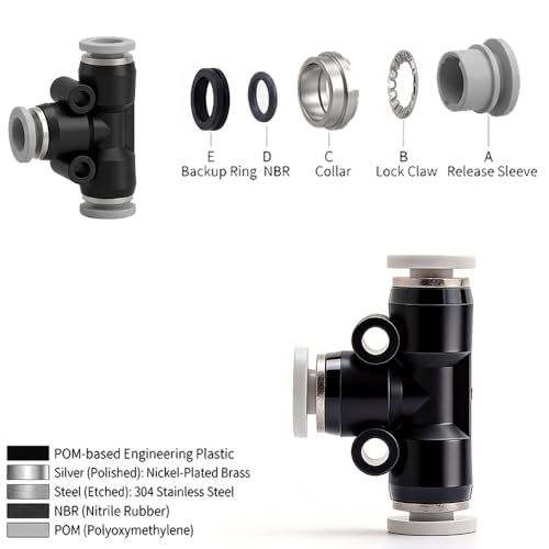 10PCS 5/32" x 5/32" Tube OD Union Tee Push to Connect Fittings - size: 5/32"x 5/32"
