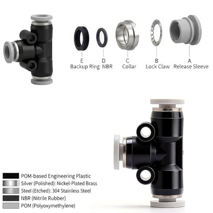 10PCS 5/32" x 5/32" Tube OD Union Tee Push to Connect Fittings - size: 5/32"x 5/32"