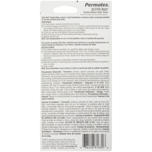 Permatex 81630 Ultra Red High Temperature Gasket Maker, 3 oz - size: 3 Fl Oz., style: Ultra Red