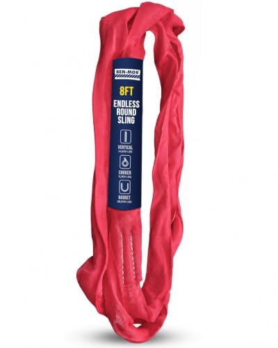 Ben-Mor Heavy-Duty Round Lifting Sling, 8 ft 14,000 lb - color: Red - 14,000 lb Vertical WLL, size: 8 feet
